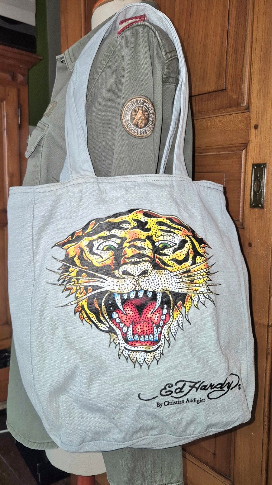 Ed Hardy Shopper Tas met Tijgerprint - Zo goed als nieuw, Ophalen of Verzenden, Zo goed als nieuw, Grijs, Shopper