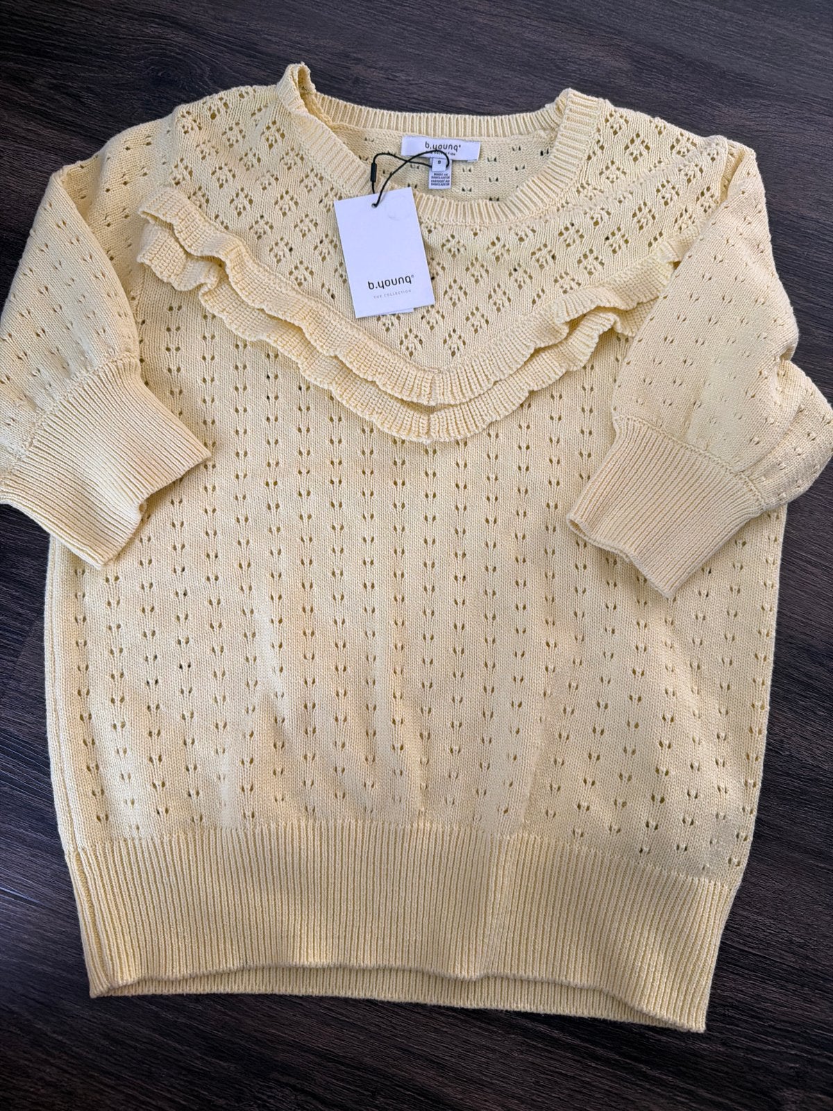 Nieuwe B.Young Gele Gebreide Trui met Ruches - Maat M, Verzenden, Nieuw, Maat 38/40 (M), Geel