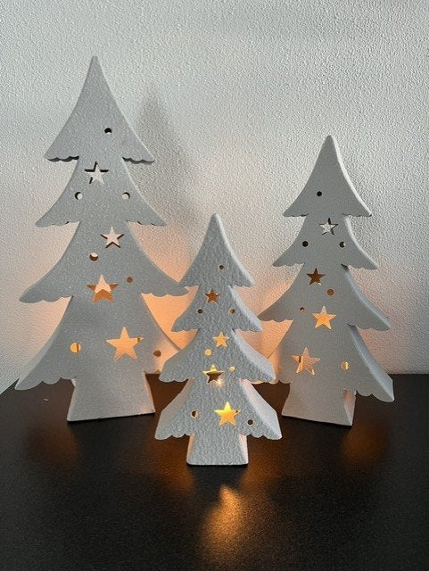 Leyu Metalen Kerstbomen Wit-Set-3 Nieuw!, Windlicht, Nieuw, Ophalen of Verzenden, 48 cm