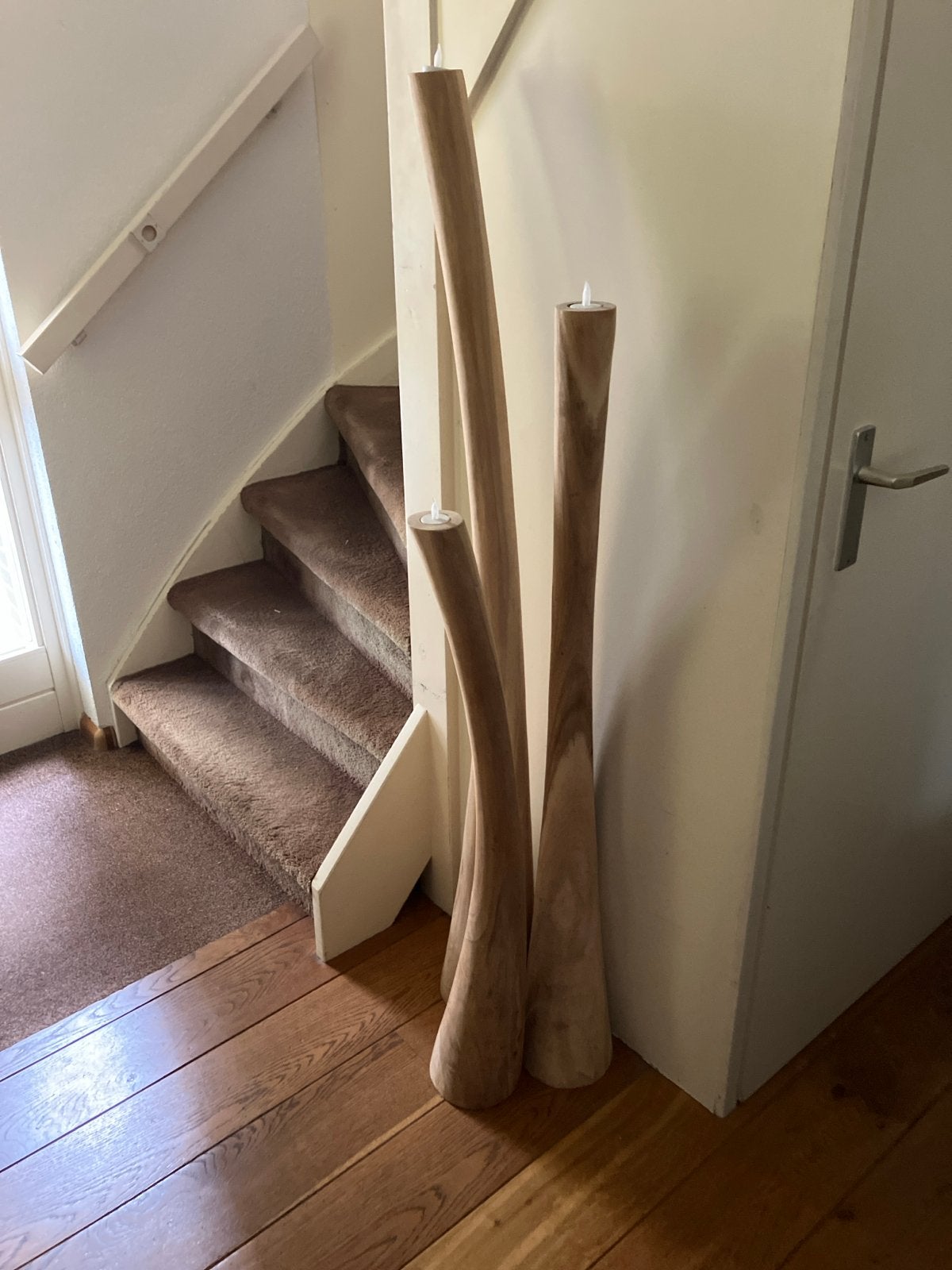Set van 3 Zeer Grote Houten Kandelaars - 1.5m, 1.25m, 1.0m, Ophalen, Bruin, Overige merken, Zo goed als nieuw
