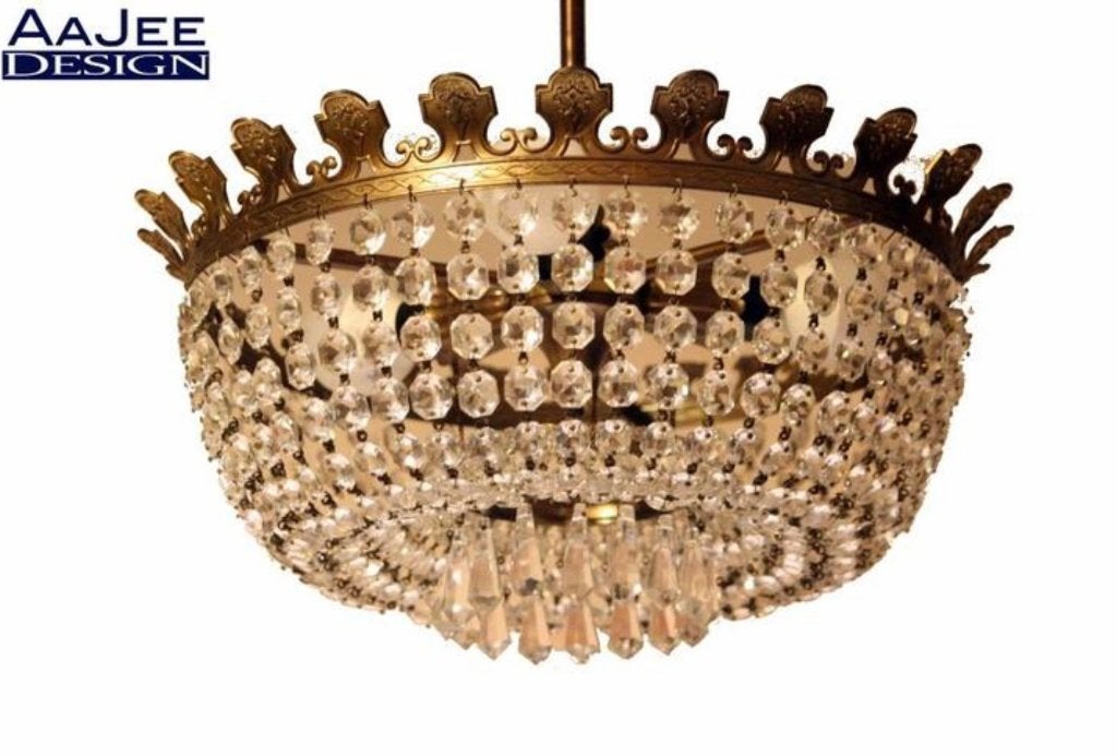 Antieke kroonluchter - Kristal - Zakkroonluchter-  Origineel, Huis en Inrichting, Lampen | Kroonluchters, Ophalen of Verzenden