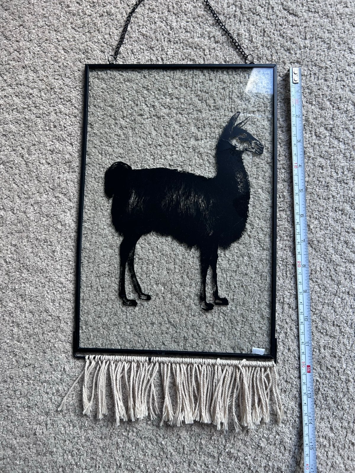 Glazen lijst met lama en macramé glas wanddecoratie alpaca, Ophalen of Verzenden, Fotolijst, Met afbeelding, Zwart