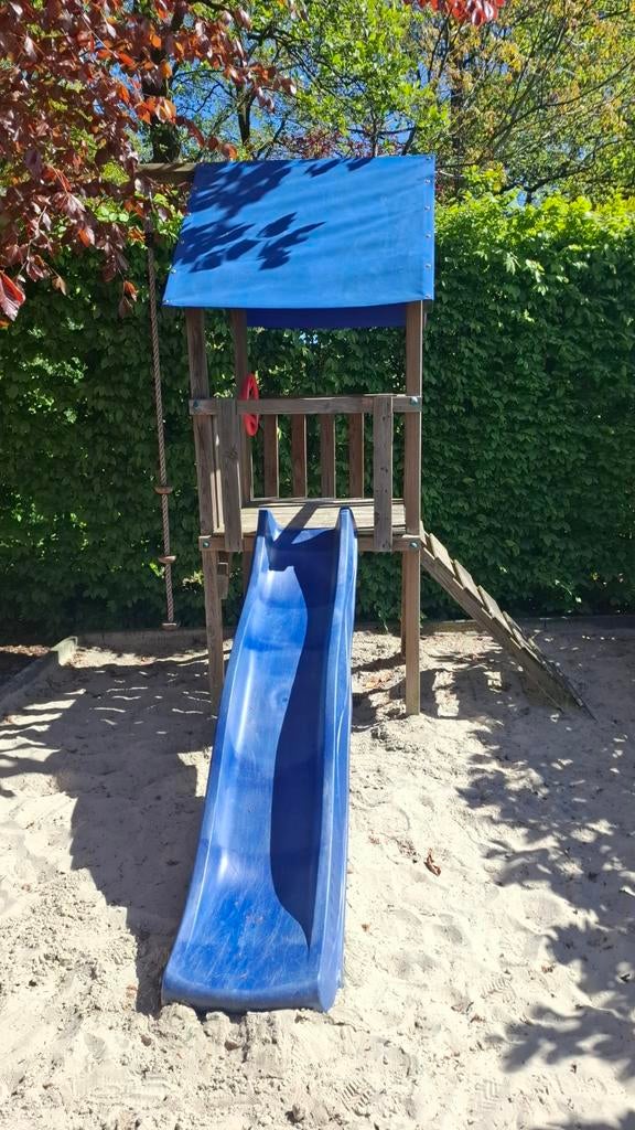 Wickey speelhuisje met glijbaan en klimtouw., Ophalen, Gebruikt, Hout