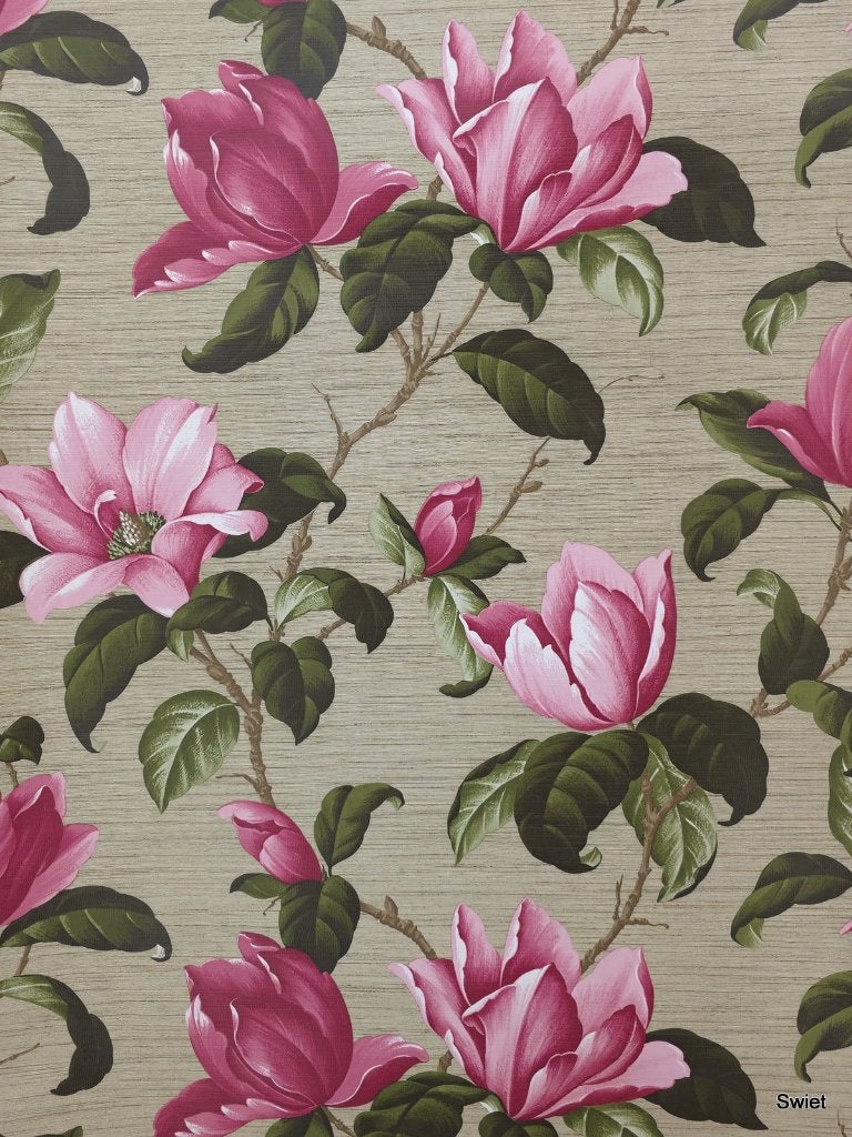 6581 roze magnolia wulpse bloemen vintage behang swiet, Verzenden, Roze
