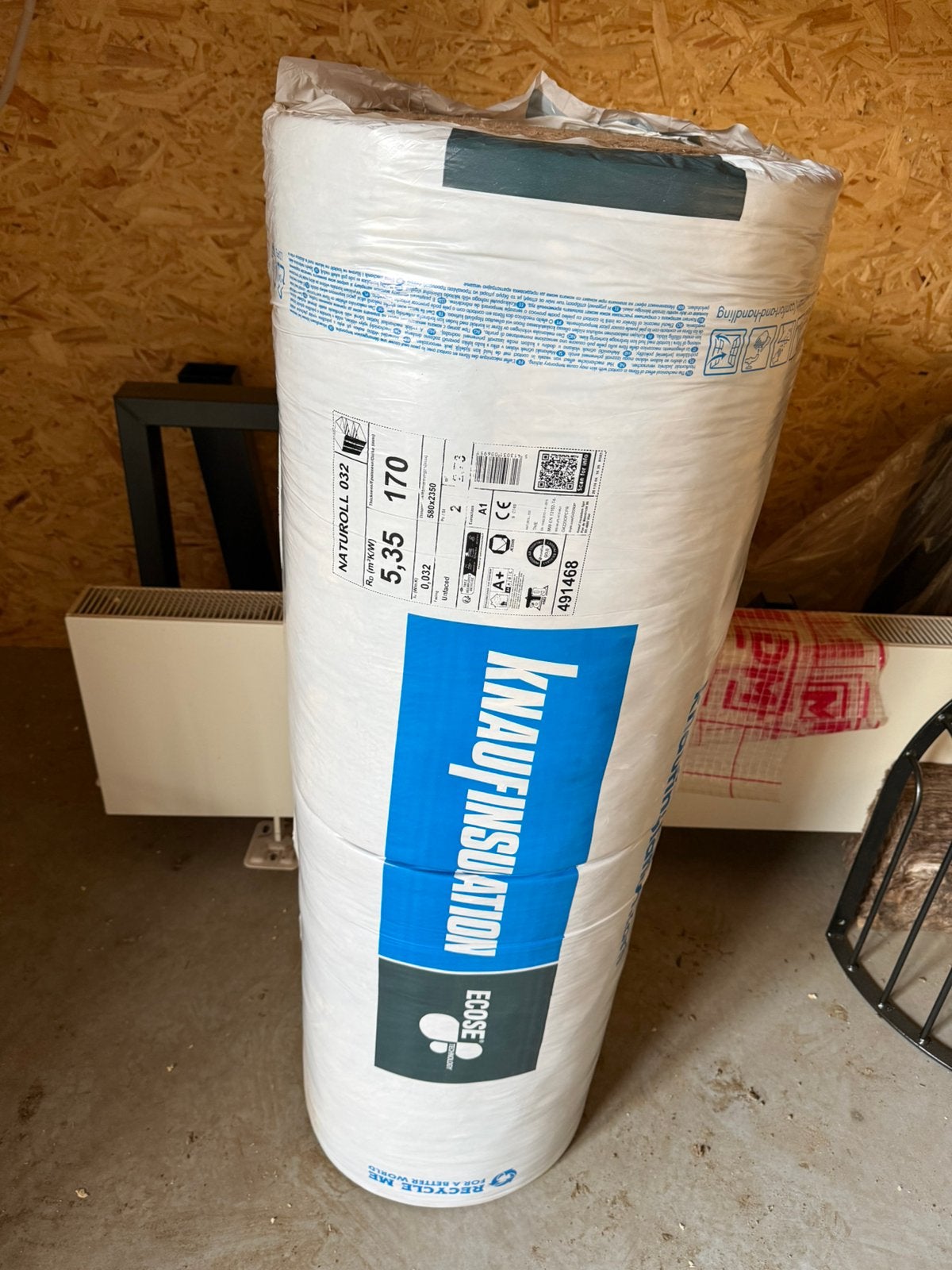 11 m2, 4 nieuwe rollen Knauf Naturoll 032, 17 cm dik, Ophalen, 10 tot 15 m², 12 cm of meer, Nieuw
