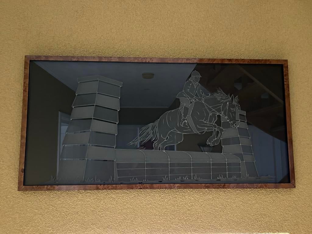 Schilderij ruiter te paard in glas, Antiek en Kunst, Kunst | Schilderijen | Klassiek, Ophalen