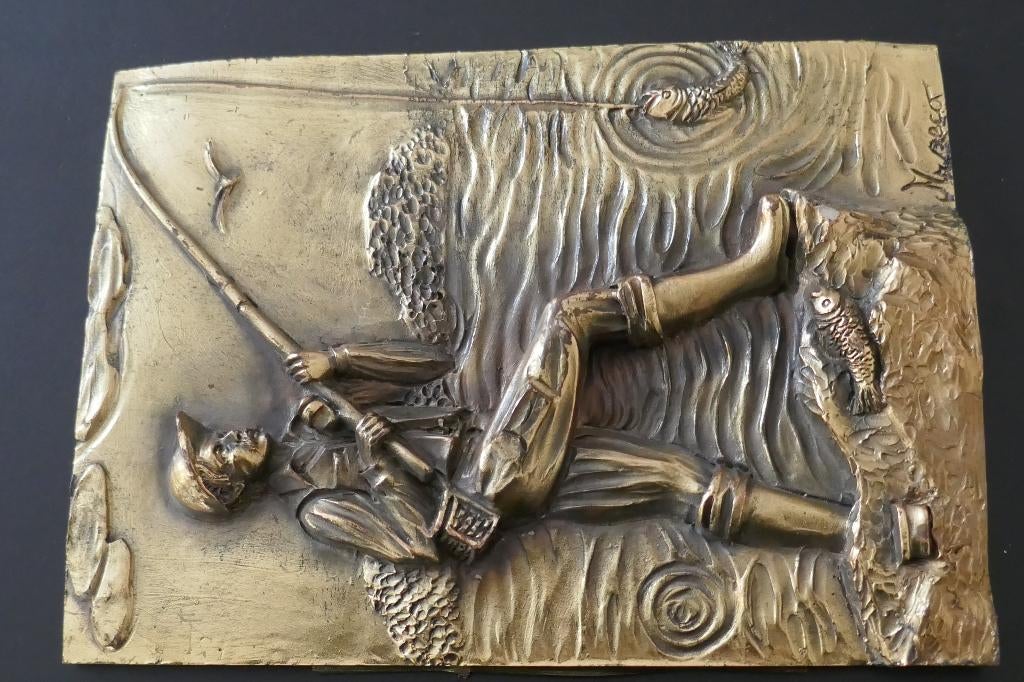 Bronzen Art Nouveau Plaquette  -  Visser, Antiek en Kunst, Verzenden, Brons