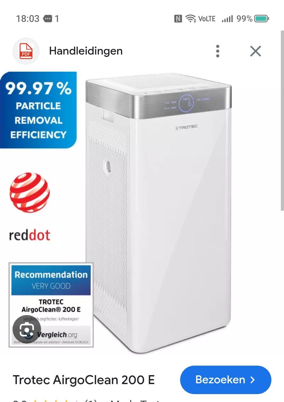 Trotec 200E Luchtreiniger met 2 nieuwe HEPA filters, Ophalen of Verzenden