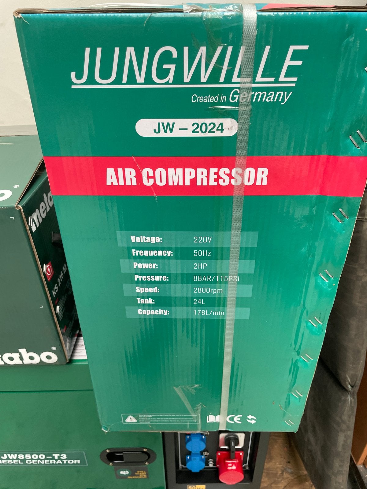 JUNGWILLE JW-2024 Luchtcompressor - Nieuw in doos, 6 tot 10 bar, Nieuw, Ophalen of Verzenden, Minder dan 200 liter/min