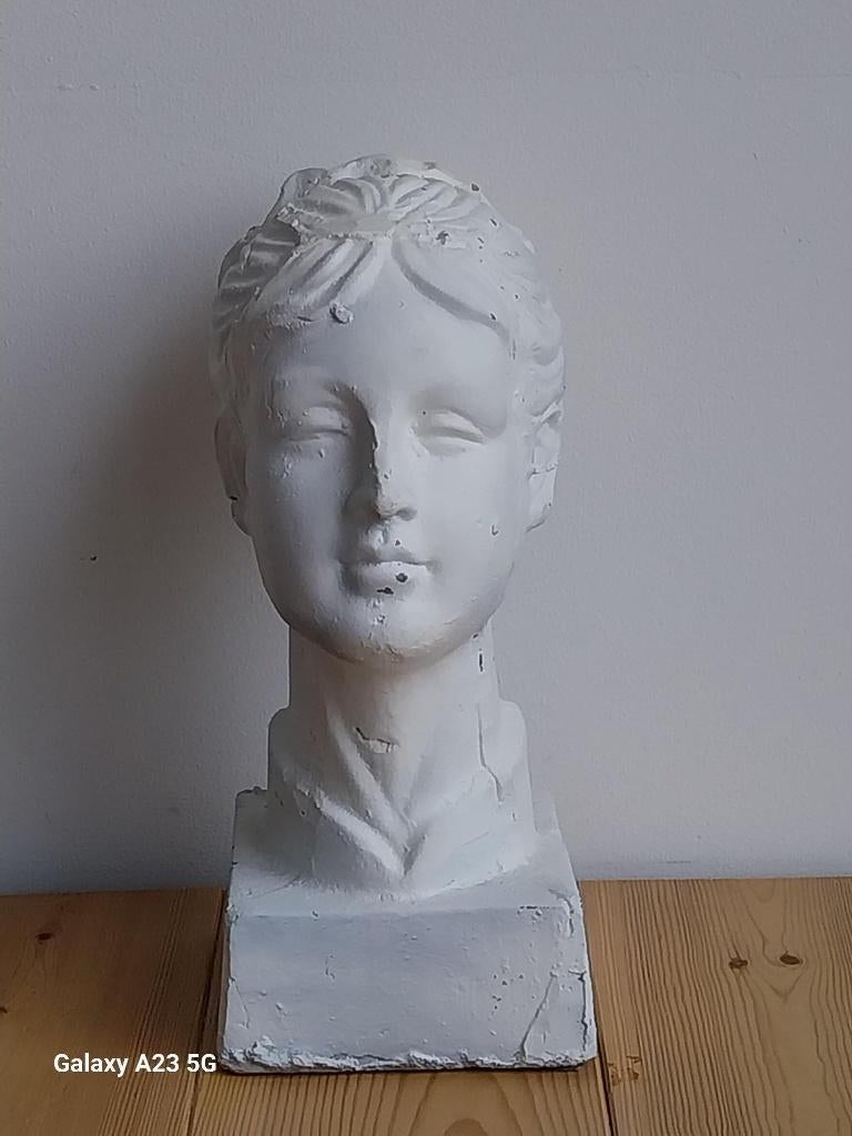 Groot klassiek vrouwenhoofd beeld wit terracotta decoratief, Ophalen of Verzenden