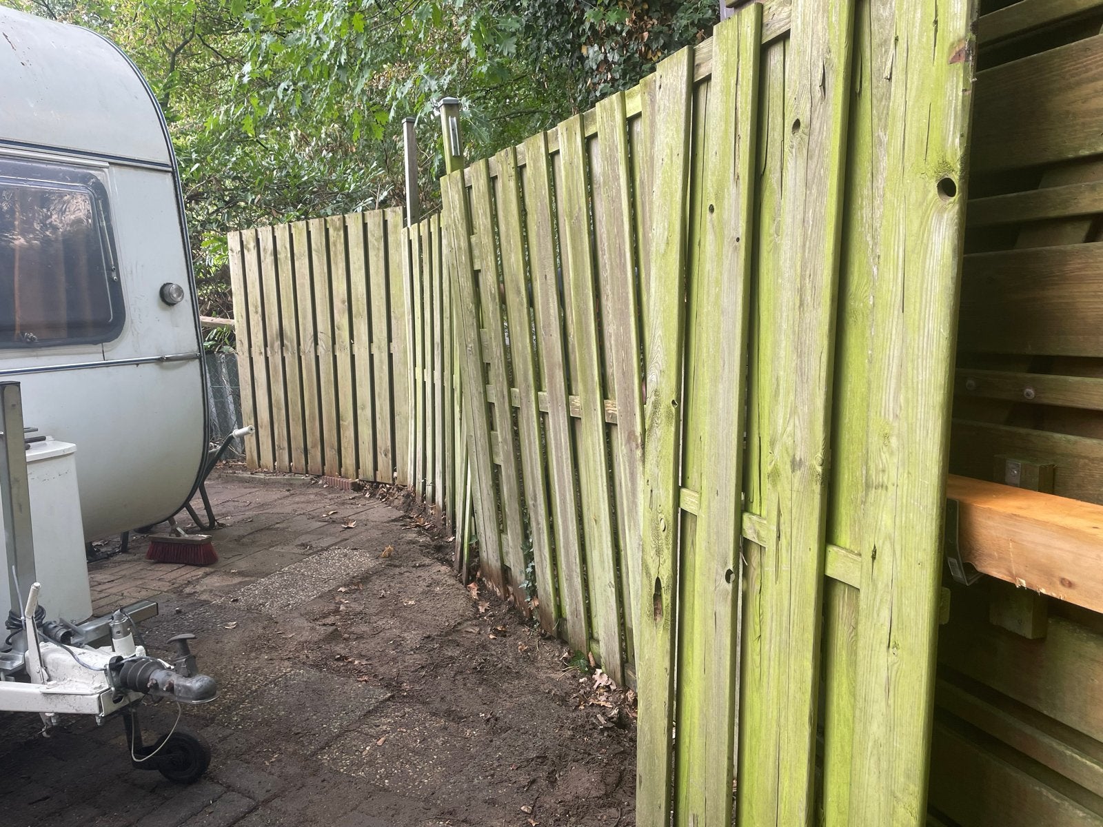 4 schuttingdelen, 1.80m hoog, diverse breedtes, Tuin en Terras, Ophalen, Minder dan 3 meter, Hout, 1 tot 2 meter