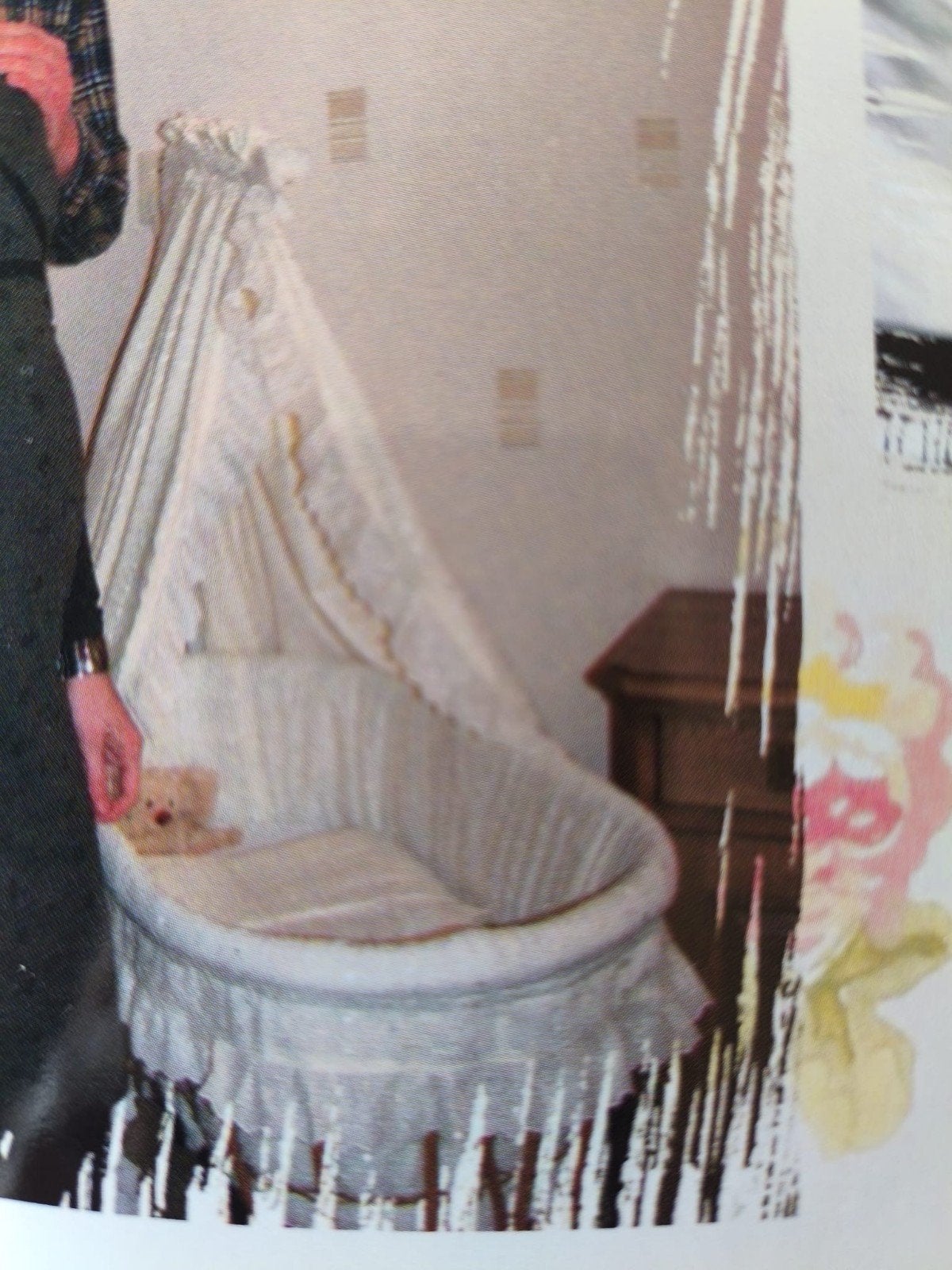 Vintage rotan wieg met hemeltje en bekleding (antiek), Ophalen, Gebruikt, Wieg