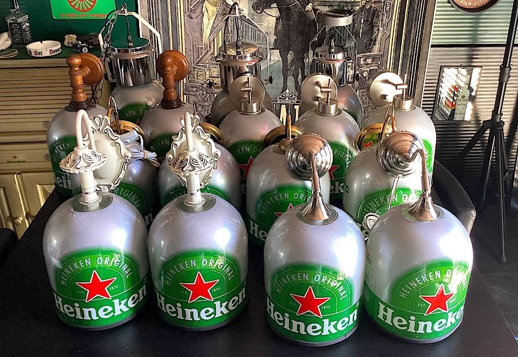 Opruiming nu mancave setjes Heineken lampen wand en plafond, Overige typen, Zo goed als nieuw, Natuurlijk materiaal, Met schakelaar