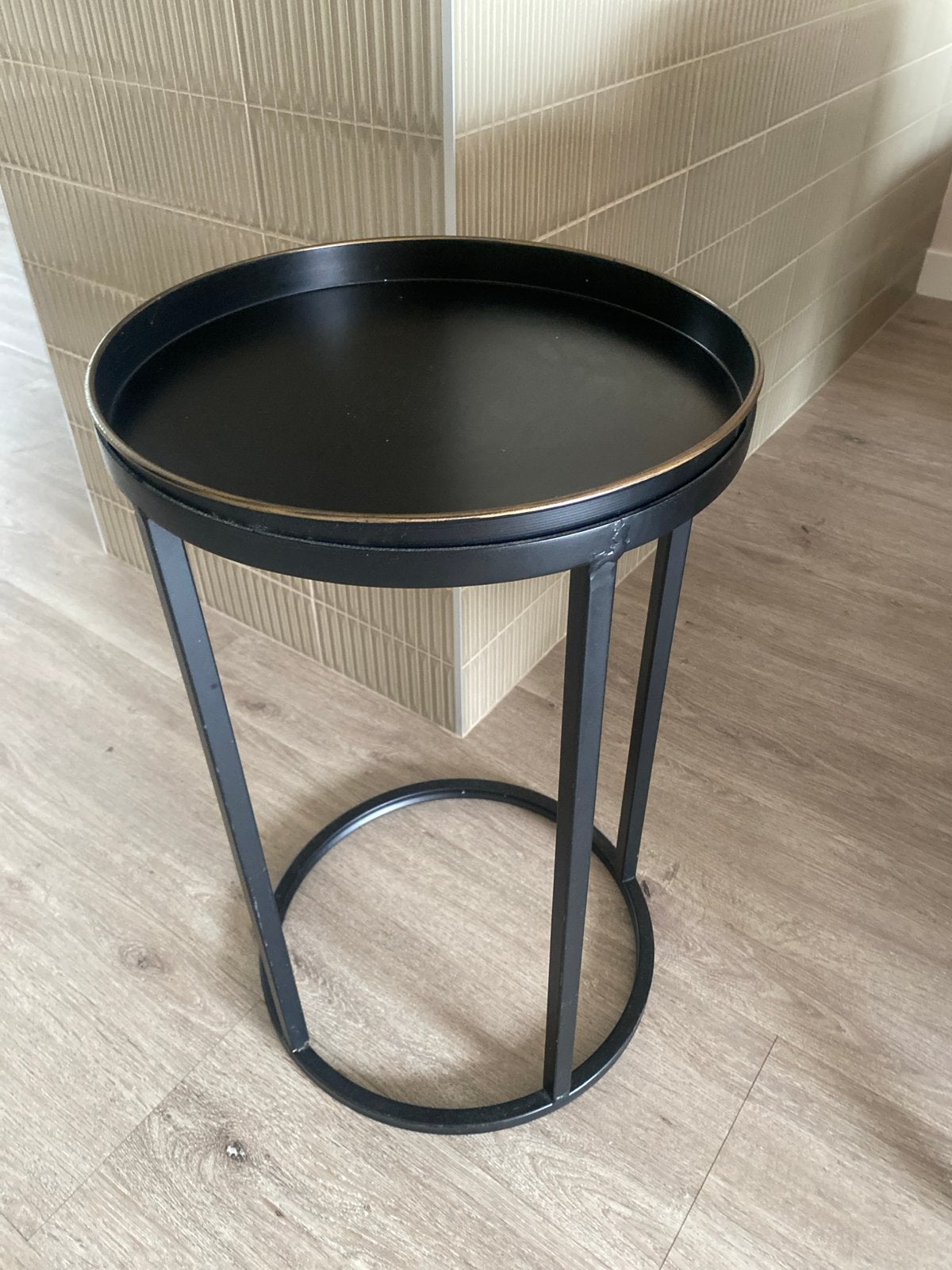 Metalen bijzettafel met uitneembaar blad - Zwart/Brons, Gebruikt, Metaal of Aluminium, Rond, Ophalen