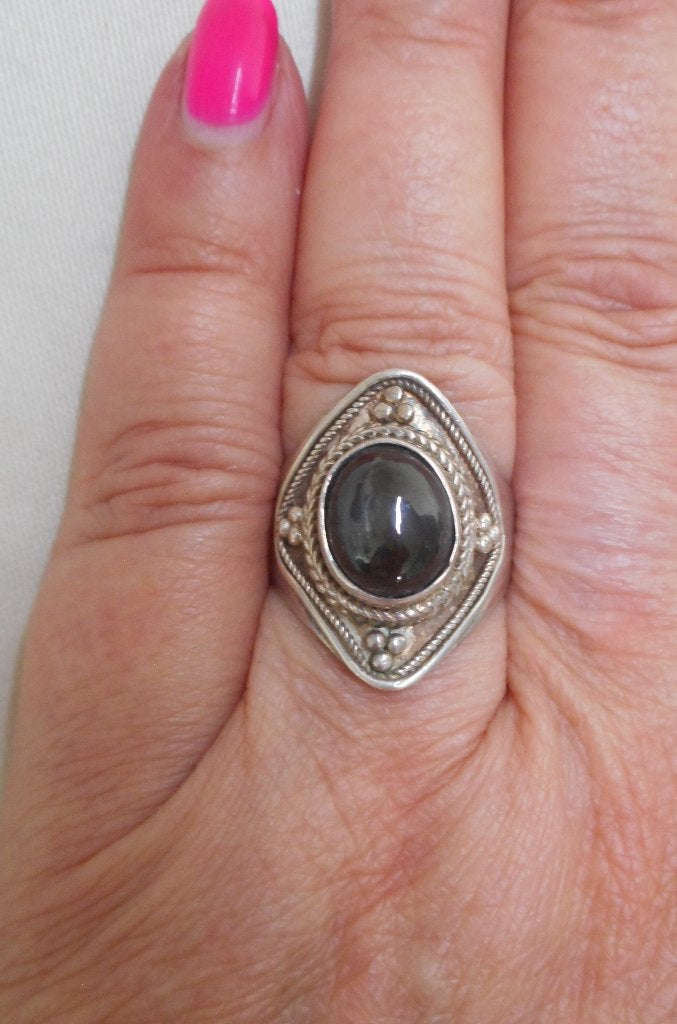 Zilveren vintage ring met steen maat 17.75 nr.1119, Verzenden, Zo goed als nieuw, 17 tot 18, Dame