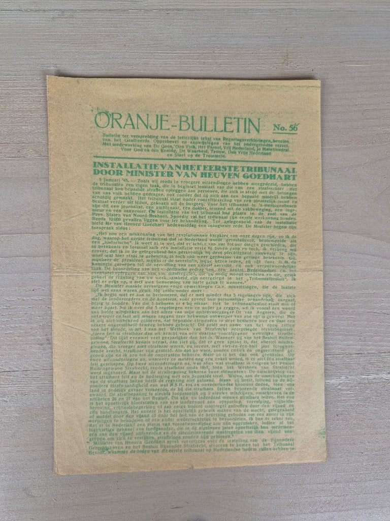 Illegale pers verzetskrant Oranje Bulletin No.56, jan 1945, Ophalen of Verzenden, Nederland, Overige typen