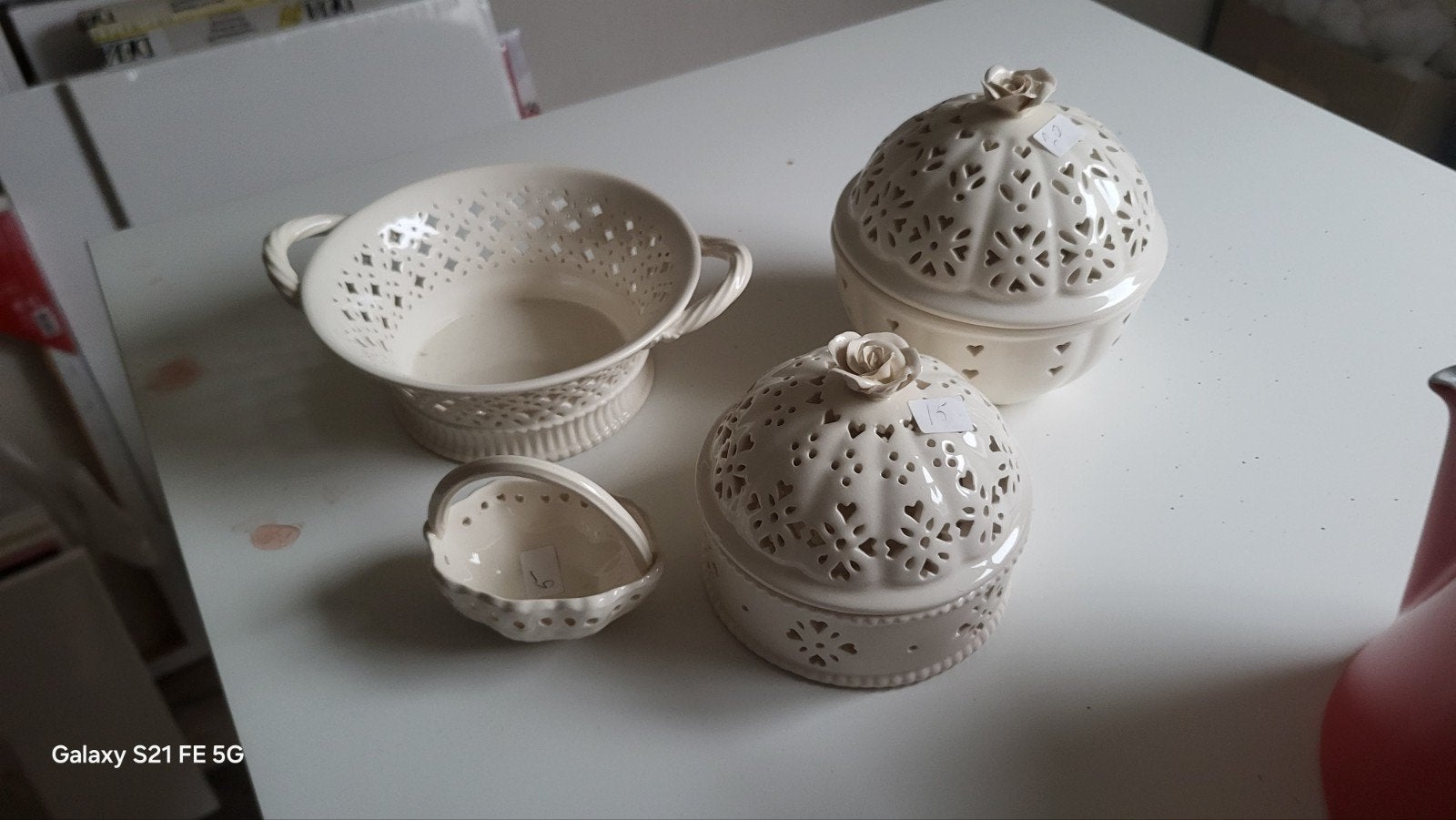 Vintage keramieken doosjes en schaaltje, ecru, Ophalen of Verzenden