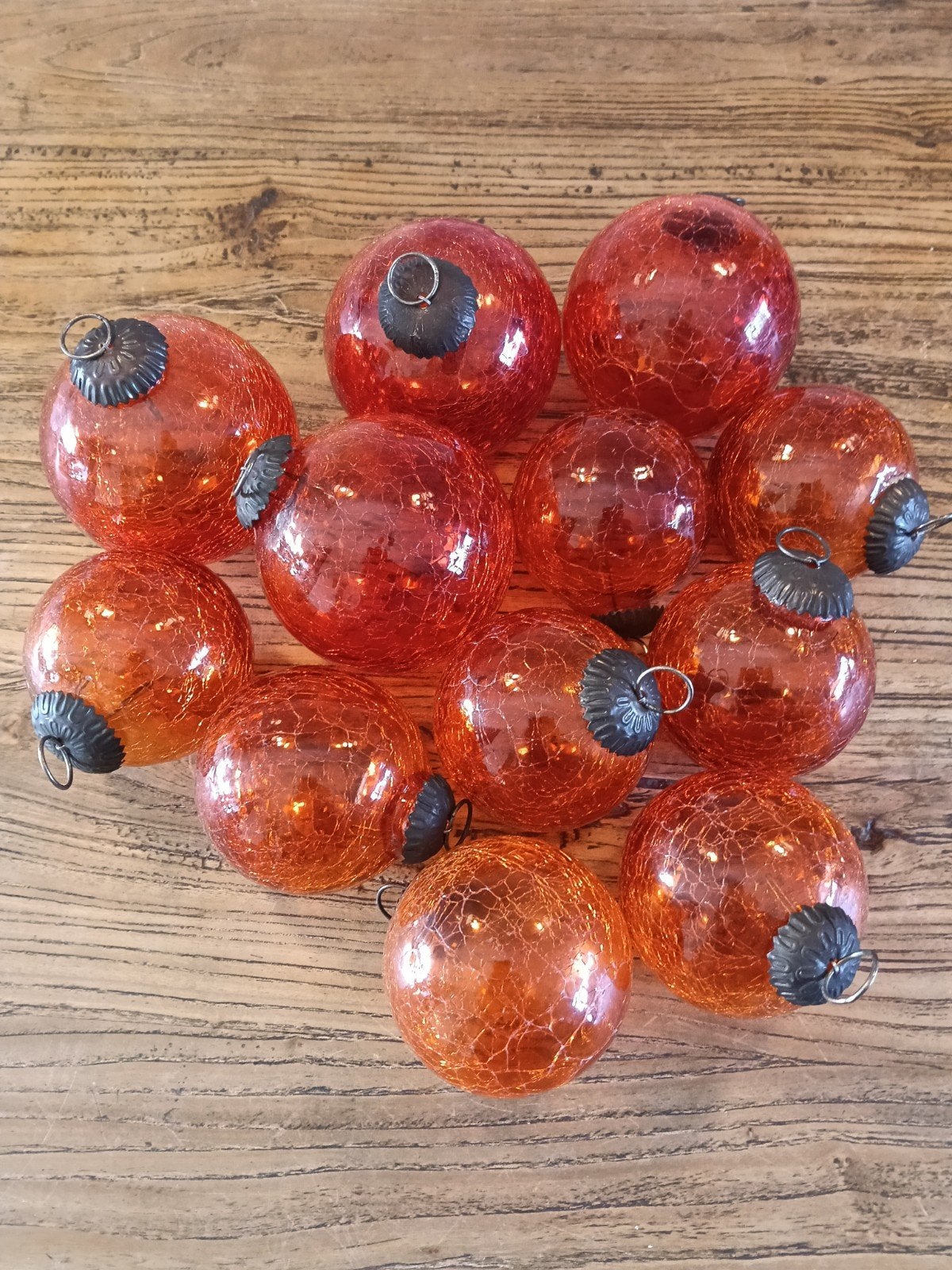 Grote Vintage oranje craquele glazen kerstballen, Ophalen of Verzenden, Nieuw