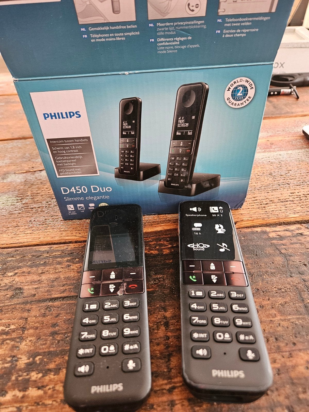 Philips D450 Duo draadloze huistelefoons - complete set, Ophalen of Verzenden, 2 handsets