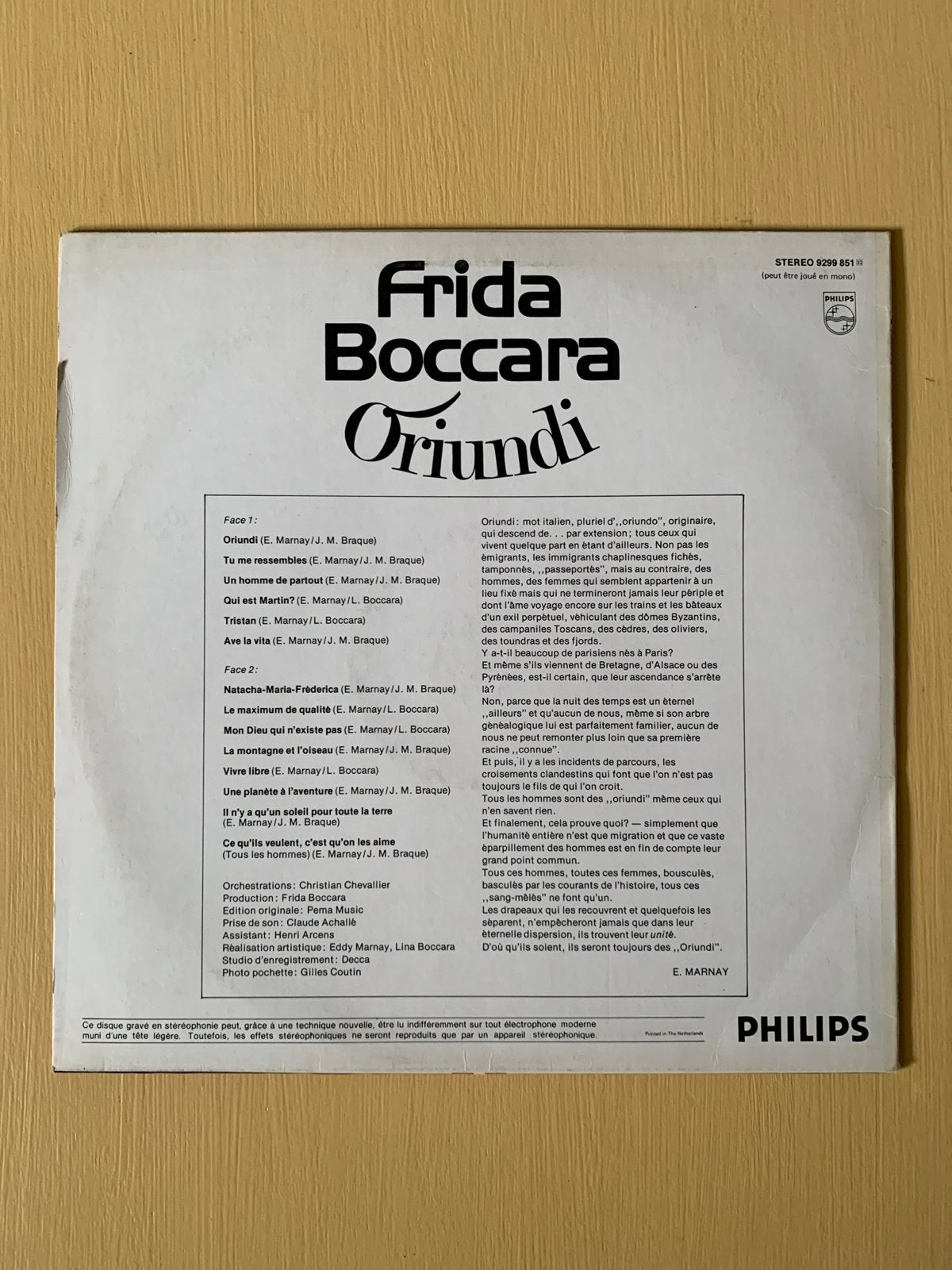 Frida Boccara - Oriundi (LP, 1970) - Philips, Ophalen of Verzenden, Gebruikt, 12 inch