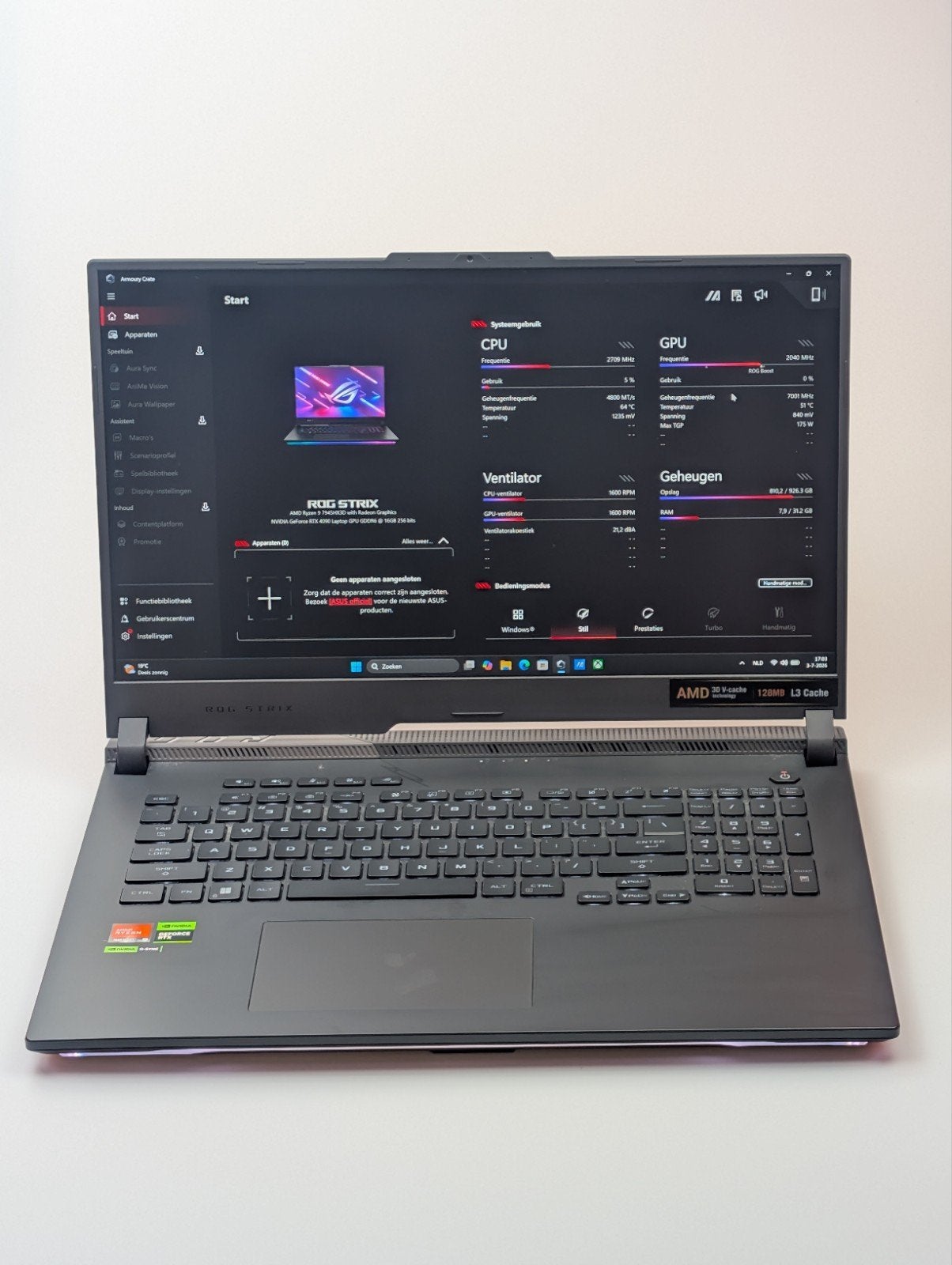 Asus Rog Strix G17 Ryzen 9 7945HX3D RTX 4090 32GB 1TB Laptop, Ophalen, ADM Ryzen 9, Met videokaart, ASUS ROG Strix