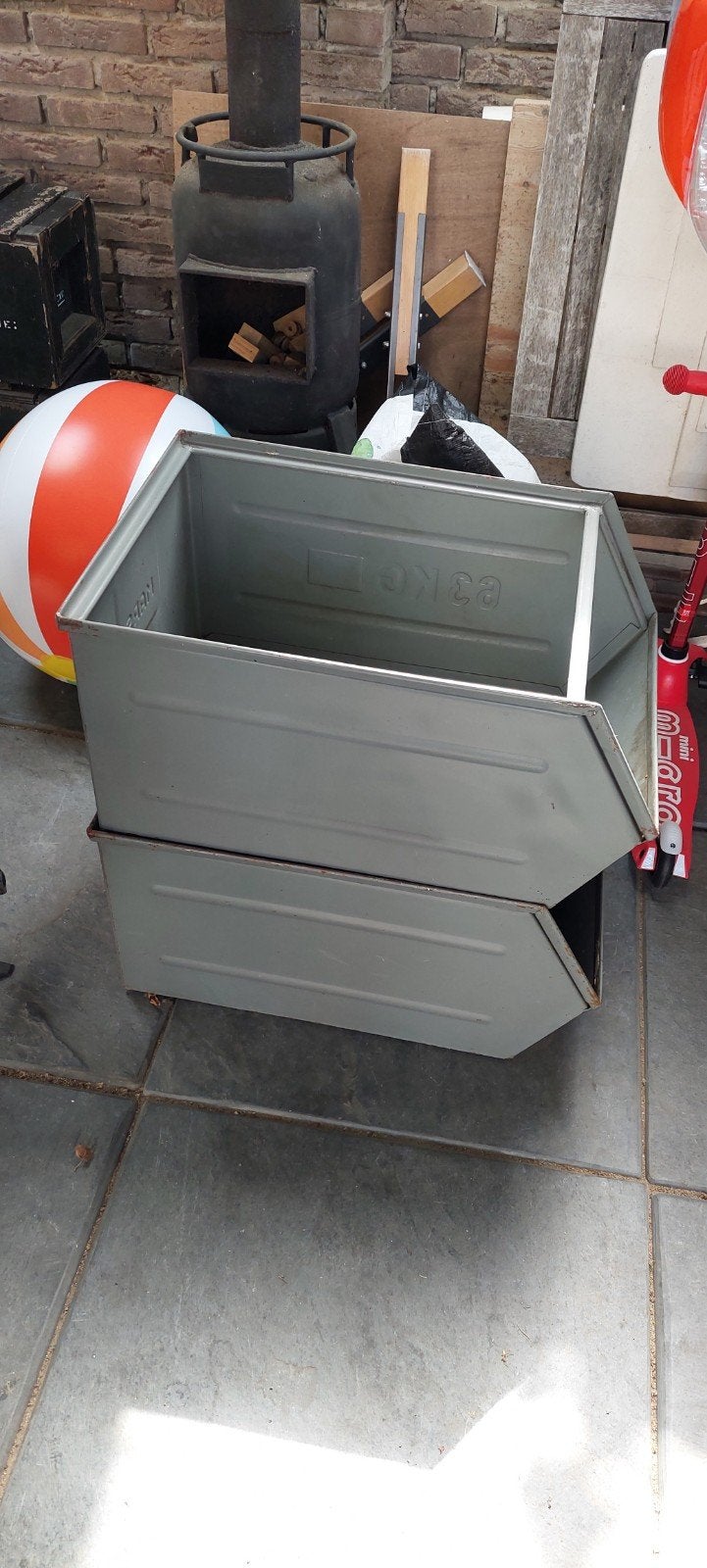 Vintage metalen archiefbakken (2 stuks), Ophalen, Minder dan 50 cm, Gebruikt, 50 tot 100 cm