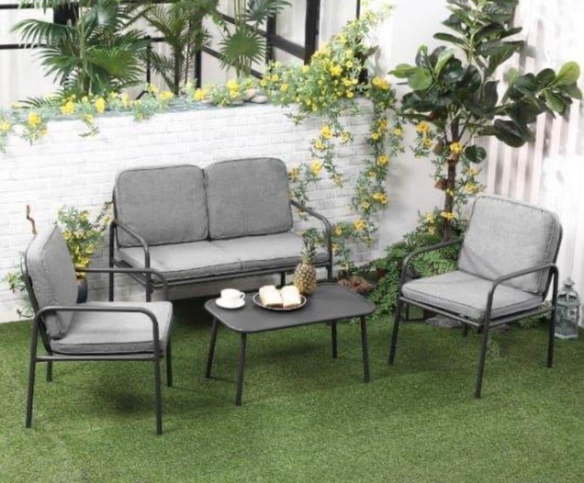 Grijze Loungeset met Tafel en Kussens, Ophalen of Verzenden
