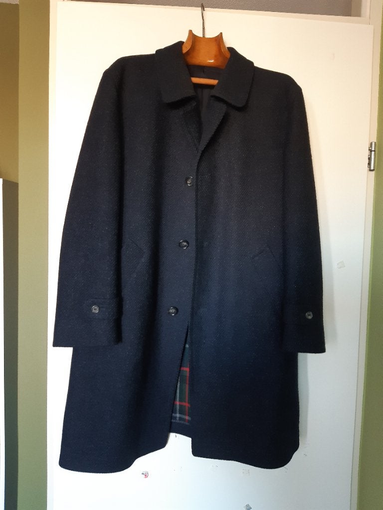 Wollen jas mt 52, Ophalen of Verzenden, Zo goed als nieuw, Maat 52/54 (L), Blauw