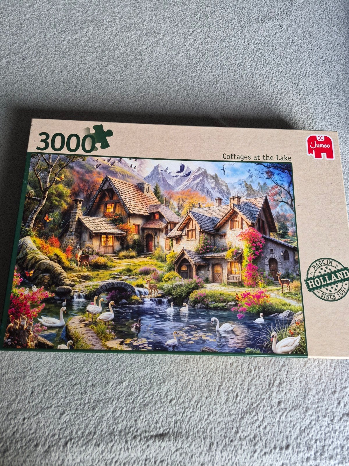 Jumbo Legpuzzel 3000 stukjes: Cottages aan het Meer, Ophalen of Verzenden, Meer dan 1500 stukjes, Nieuw, Legpuzzel