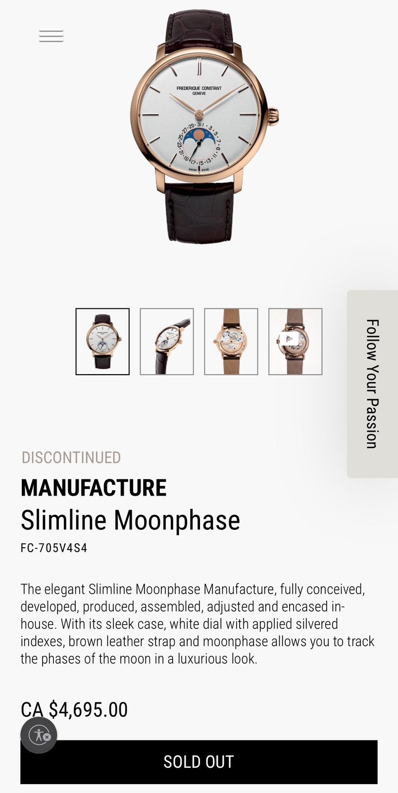 Frederique Constant manufacture slimline moonphase, Ophalen, Zo goed als nieuw, Polshorloge, Overige merken