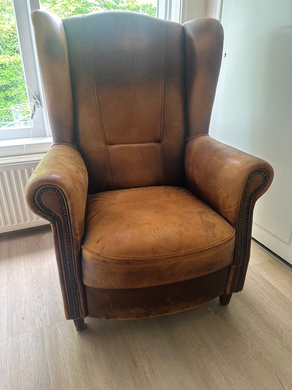 Schaapsleren joris fauteuil, Huis en Inrichting, Fauteuils, Ophalen, 75 tot 100 cm, 50 tot 75 cm