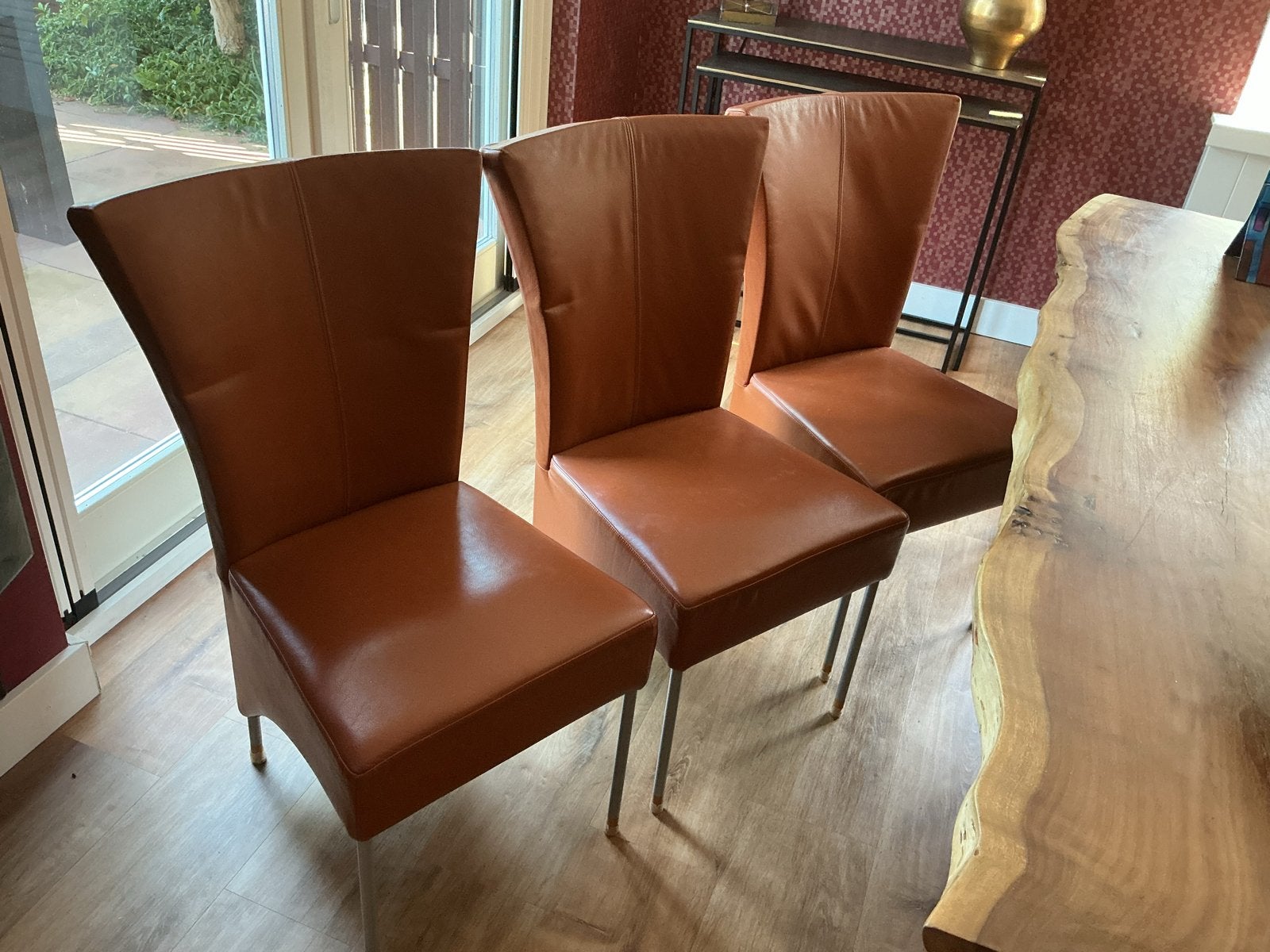 6 Cognac kleurige leren eetkamerstoelen, Ophalen, Overige kleuren, Leer, Zo goed als nieuw