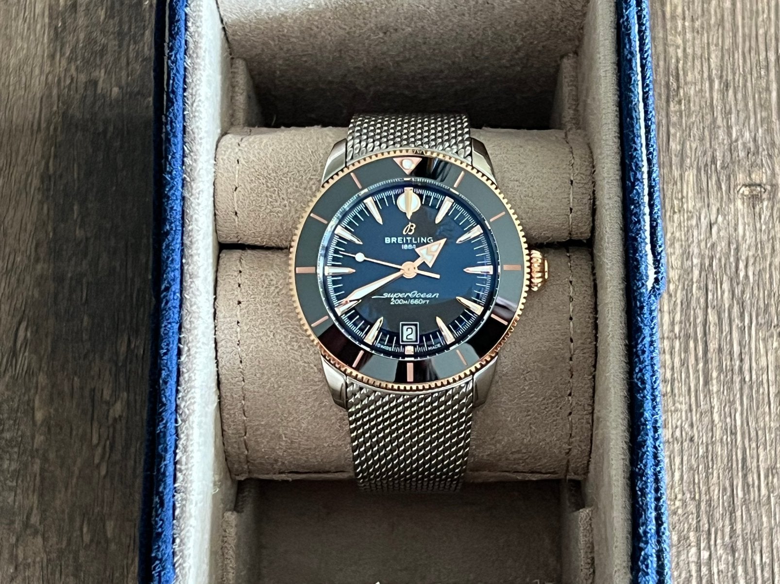 Breitling Superocean Heritage 42mm Goud/Staal Ongedragen NL., Ophalen, Staal, Rolex, Polshorloge