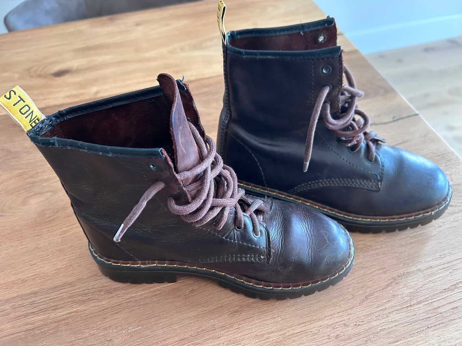 Stone Space vintage leren veterboots bruin– zeldzaam, Hoge laarzen, Bruin, Ophalen of Verzenden, Zo goed als nieuw