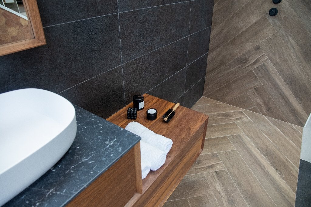 Luxe badmeubel 80 + 100 cm | Walnoot | Black Marquina, Nieuw, Minder dan 100 cm, Wastafelkast, 25 tot 50 cm
