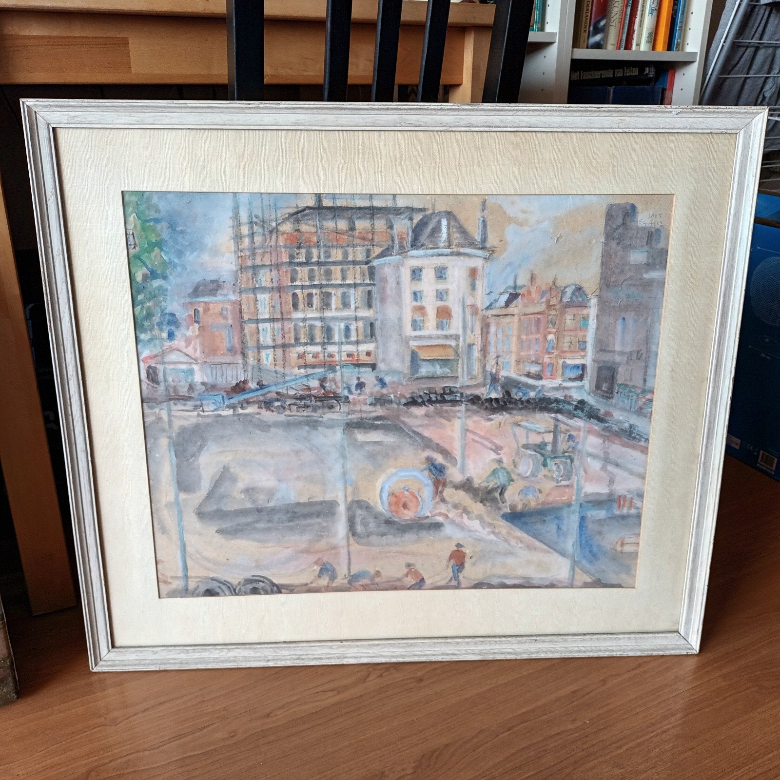 Bas Galis (1890-1981), aquarel, wegwerk ergens in Groningen, Ophalen of Verzenden
