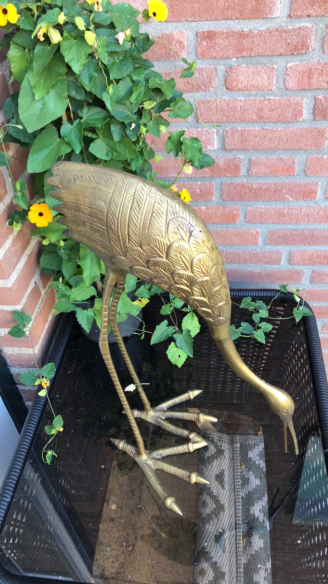 Kraanvogel in geel koper 53 cm hoog, Ophalen, Zo goed als nieuw