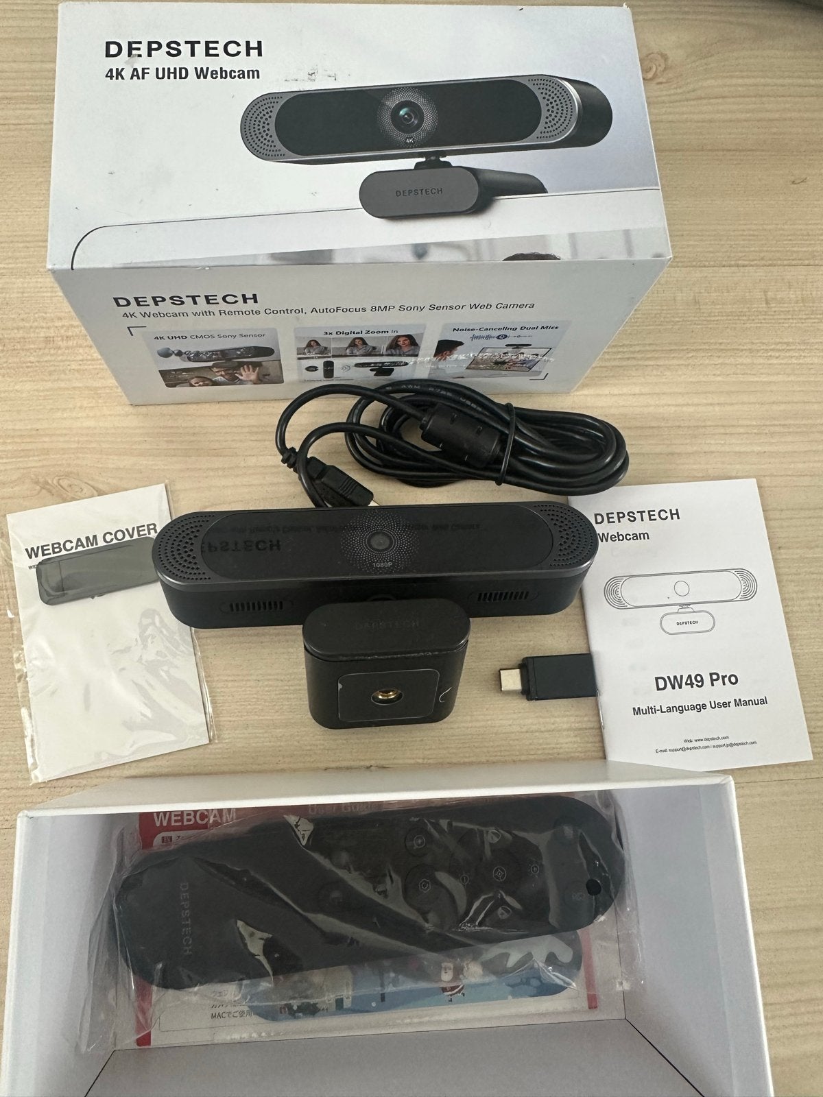 DEPSTECH 4K AF UHD Webcam met Afstandsbediening, Computers en Software, Webcams, Ophalen of Verzenden, Zo goed als nieuw, Windows