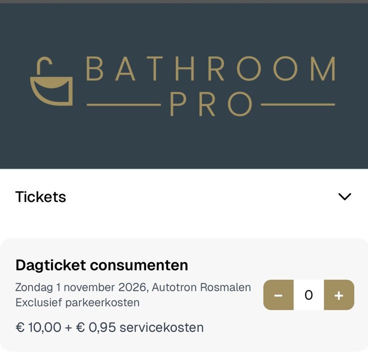 Bathroom pro - the art of living - 1 november rosmalen, Tickets en Kaartjes, Eén persoon, Overige soorten