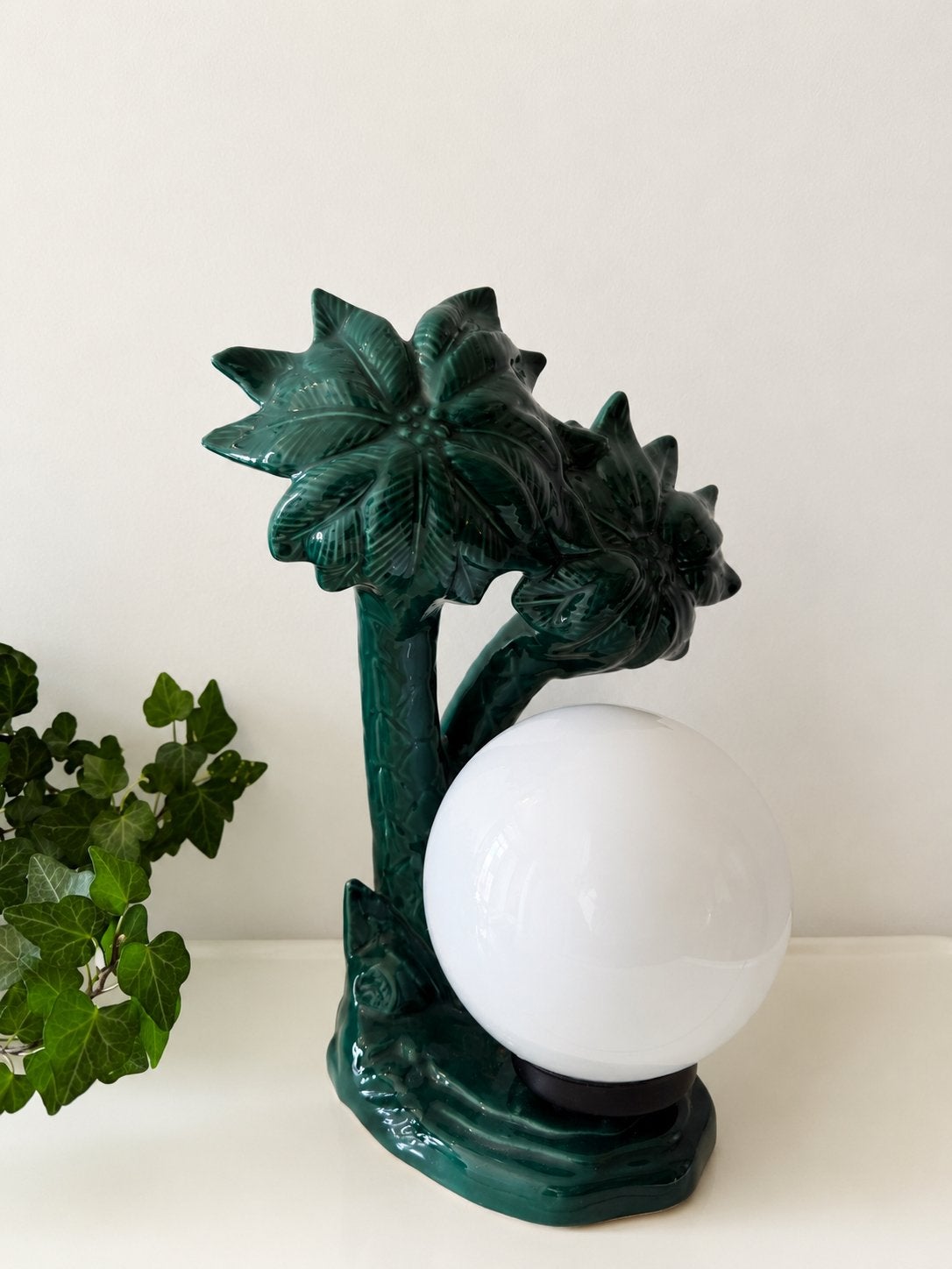 Palmbomen lamp met witte bol jaren 80 vintage, Ophalen of Verzenden