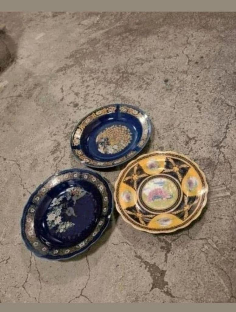 3x Chinese poeseleinen borden met pauw decoratie, Ophalen of Verzenden