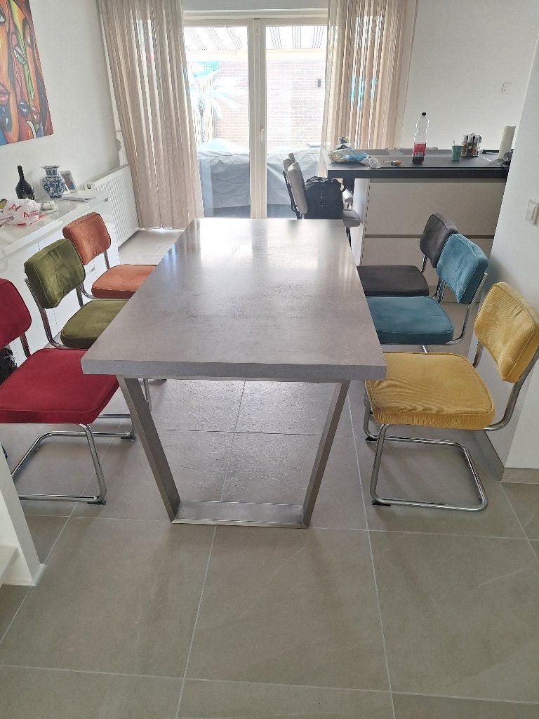 Eettafel met 6 stoelen, Huis en Inrichting, Tafels | Eettafels, Ophalen, Overige materialen, Gebruikt, 200 cm of meer