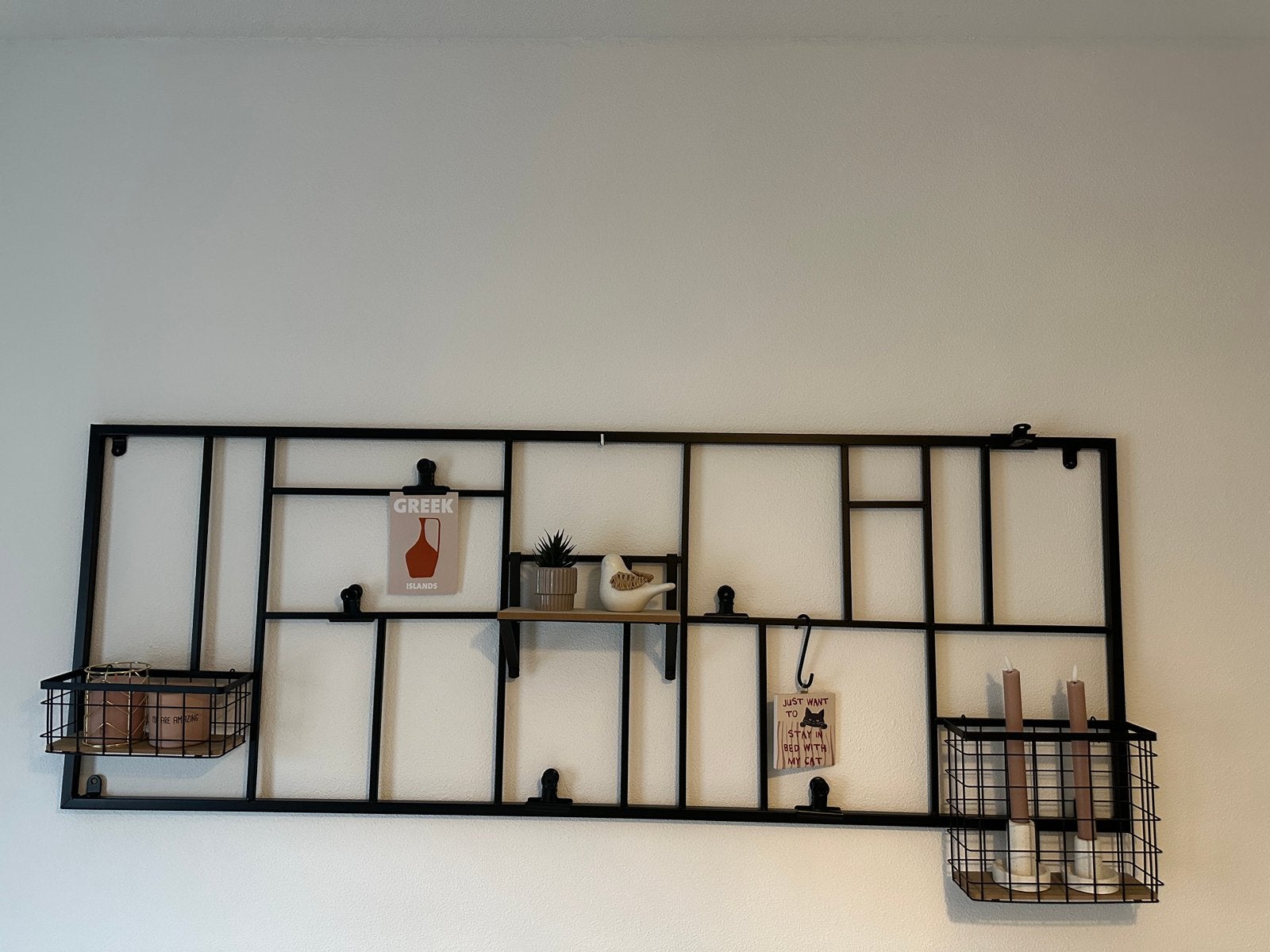 Wandrek zwart metaal Xenos met extra mandjes en plankje, Ophalen, Metaal, 55 cm, Zwart