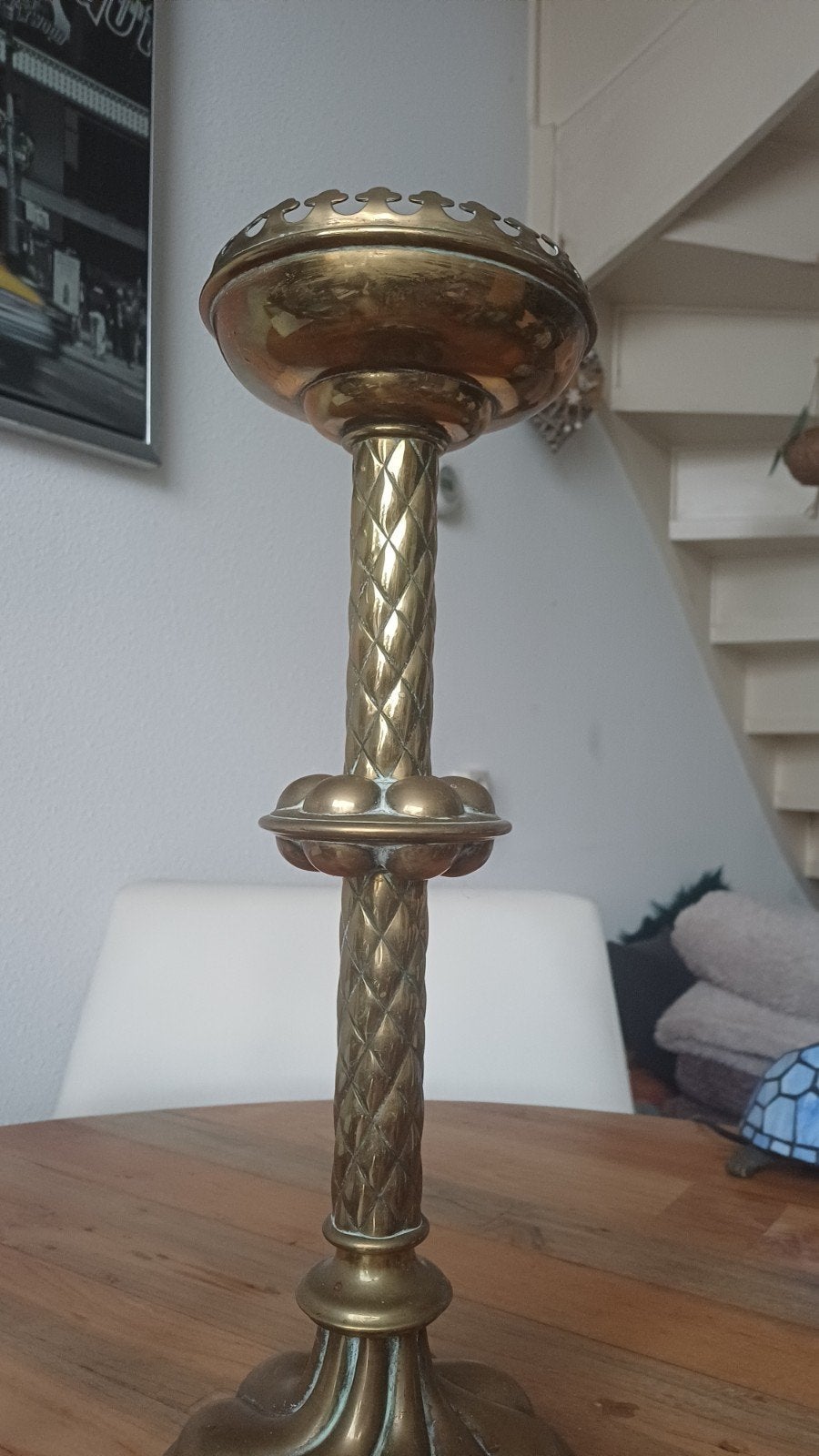 Prachtige antieke Neogotische kerk/altaar kandelaar, Antiek en Kunst, Ophalen of Verzenden, Koper of Brons
