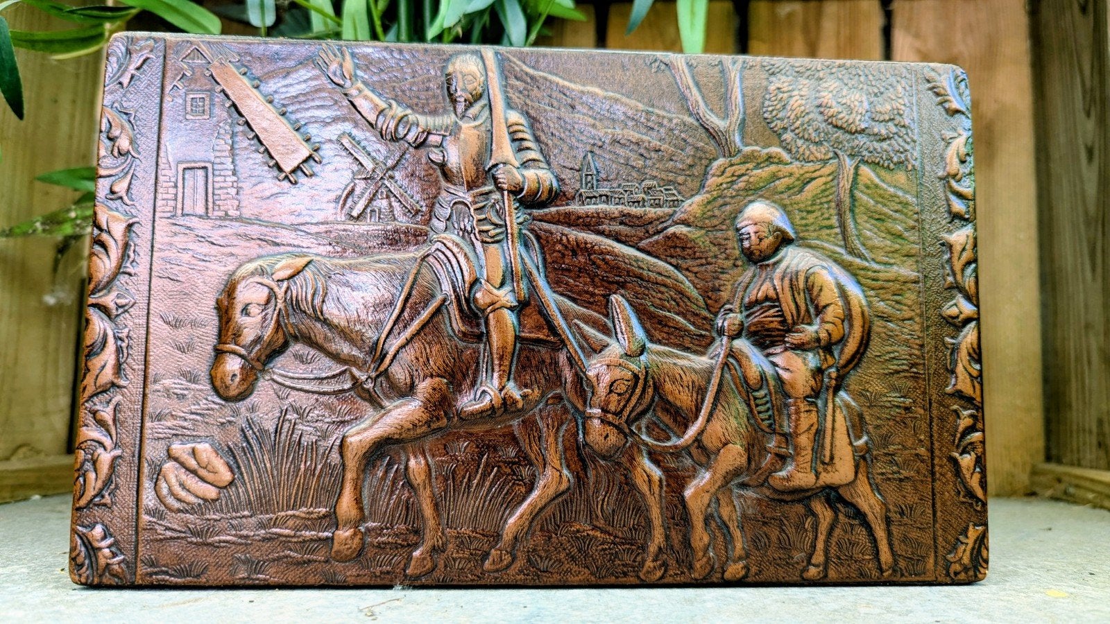 Vintage Don Quichot sigarendoos - Reliëf leer, Ophalen of Verzenden