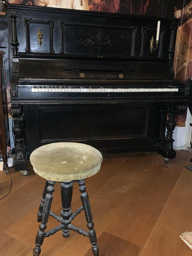 Antieke Carl Ecke Berlin Piano uit 1886 met pianokruk, Ophalen of Verzenden, Gebruikt, Zwart, Piano