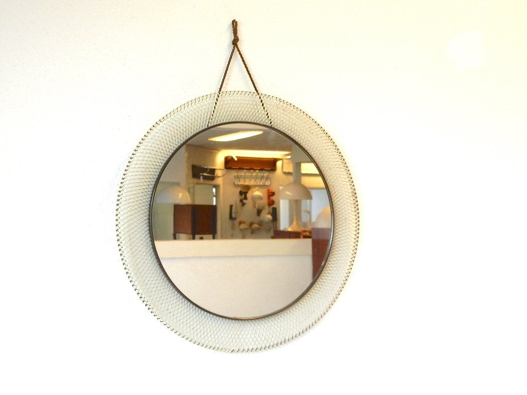 Vintage spiegel Vereinigte Werkstätten messing mid century, Minder dan 50 cm, Gebruikt, ., Rond
