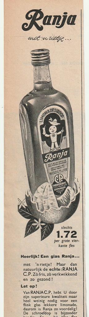 retro reclame 1957 C.P. ranja limonade met 'n rietje, Verzamelen, Verzenden, Overige typen