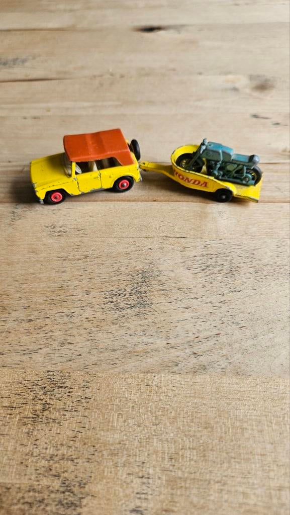 Matchbox/Lesney No18 Field car met motortrailer en motor., Hobby en Vrije tijd, Modelauto's | Overige schalen, Ophalen of Verzenden