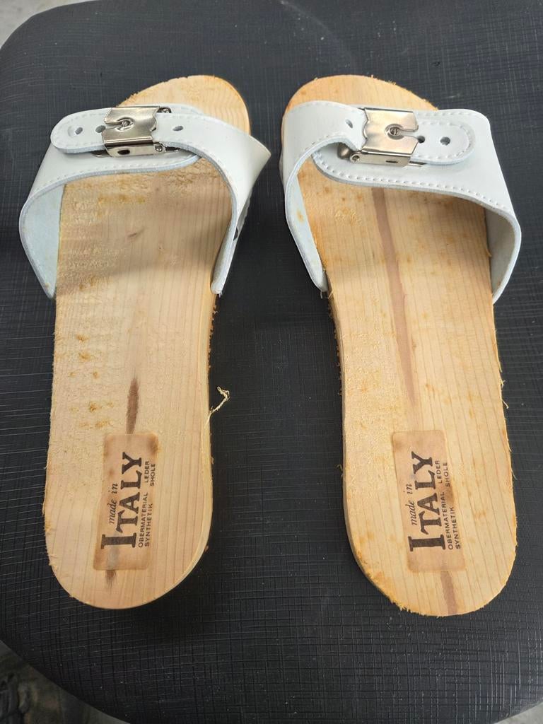 Witte houten sandalen - Made in Italy Partij., Ophalen of Verzenden, Gedragen, Wit, Sandalen of Muiltjes